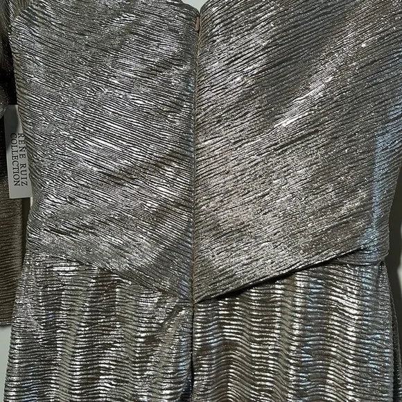 Rene Ruiz NWT Draped Cocktail 3/4 SLV Champagne Metallic Off Shoulder Dress SZ10 - Picture 6 of 15